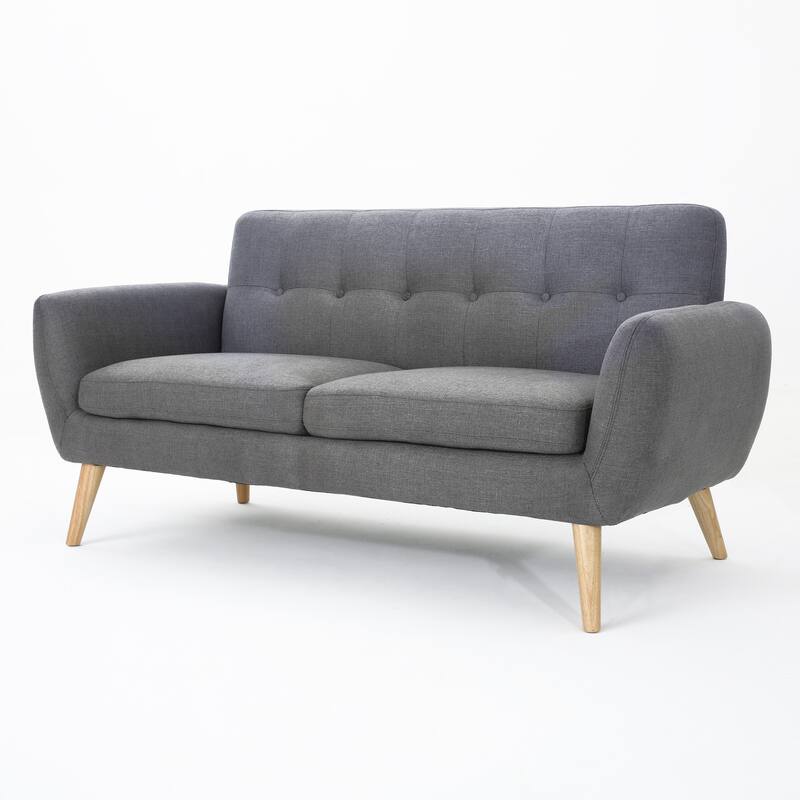Dark Grey Fabric Loveseat for Small Spaces with Button - Tufted Backrest and Rubberwood Legs