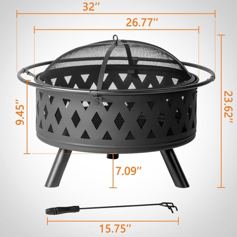 32-inch Outdoor Fire Pit with Beautiful Star and Moon Cutouts - 32"D x 32"W x 23.62"H