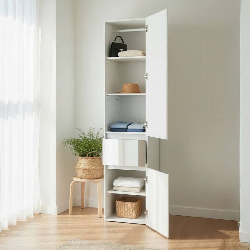 Elise Modular Wood Closet System with Mirror in White - 62.8"D x 17.72"W x 70.9"H