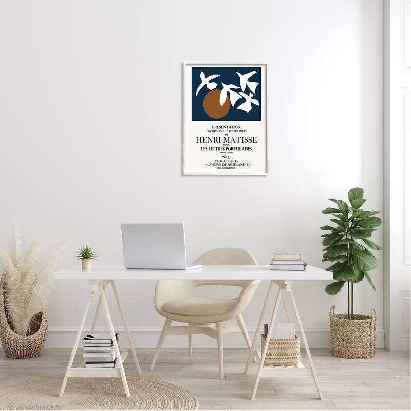 Stupell Historic Matisse Birds Flying Sun Collage Flyer Framed Wall Art - Blue