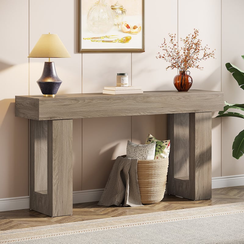 Farmhouse Console Table, 63-Inch Long Narrow Sofa Table Behind The Couch - Grey