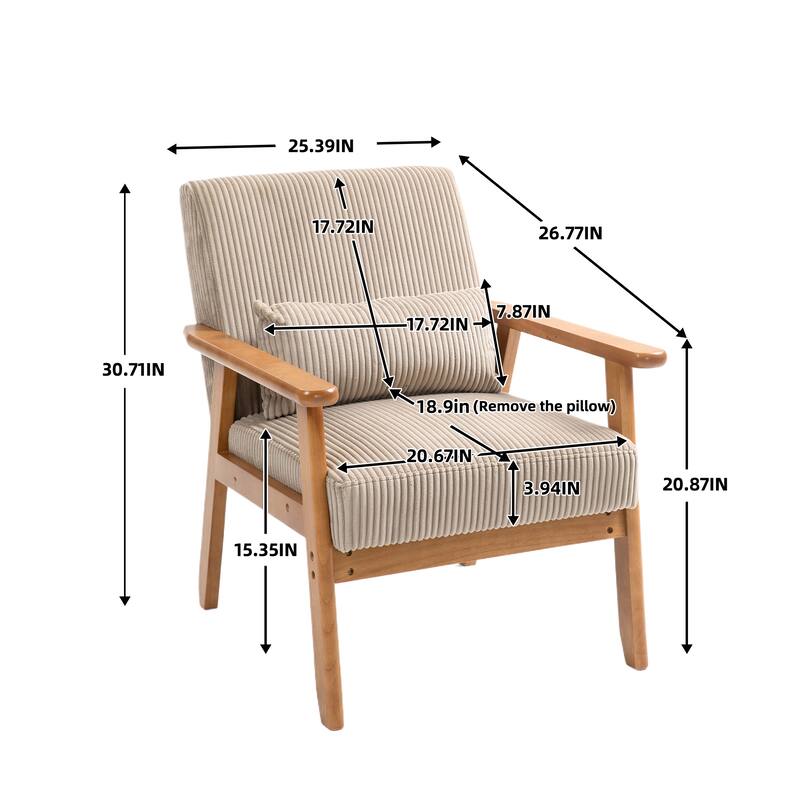 Corduroy Accent Chair,Solid Wood Armchair for Living Room