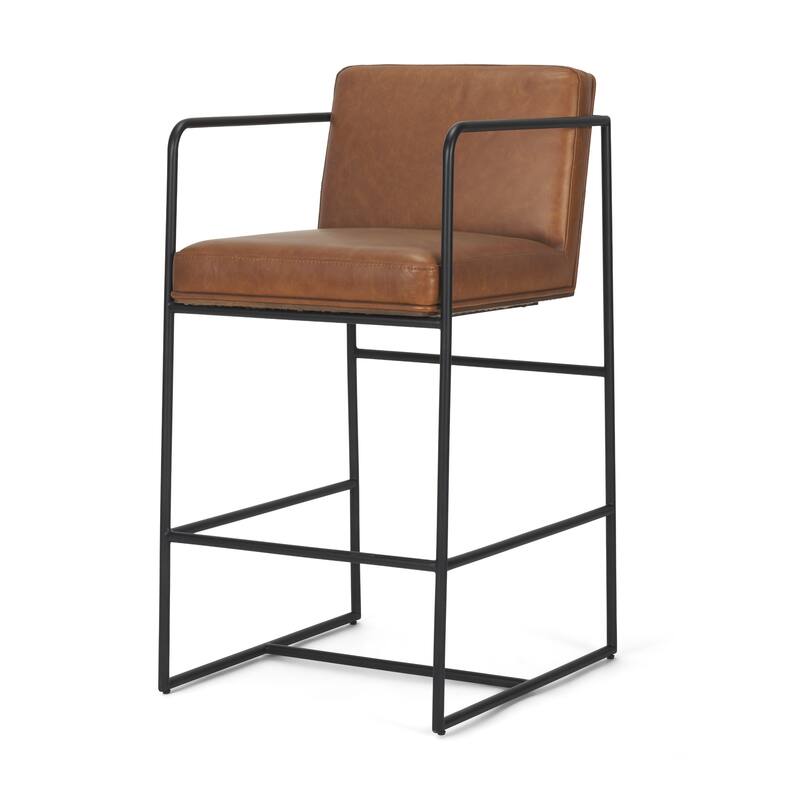 Stamford 36.5" Light Beige Upholstered Seat w/ Wood Back, Metal Frame Counter Stool - Single - Brown - Counter Height