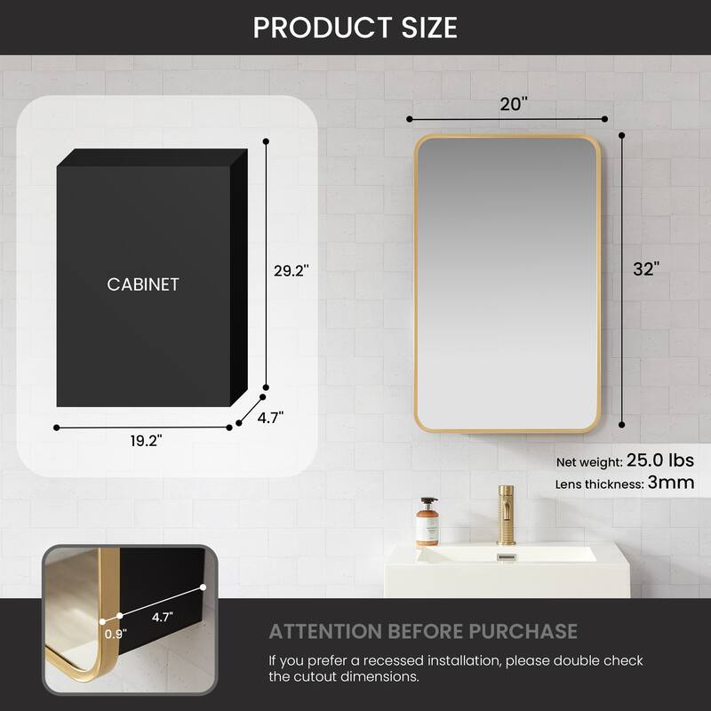 Talayuela Rectangular Aluminum Framed Medicine Cabinet with Mirror