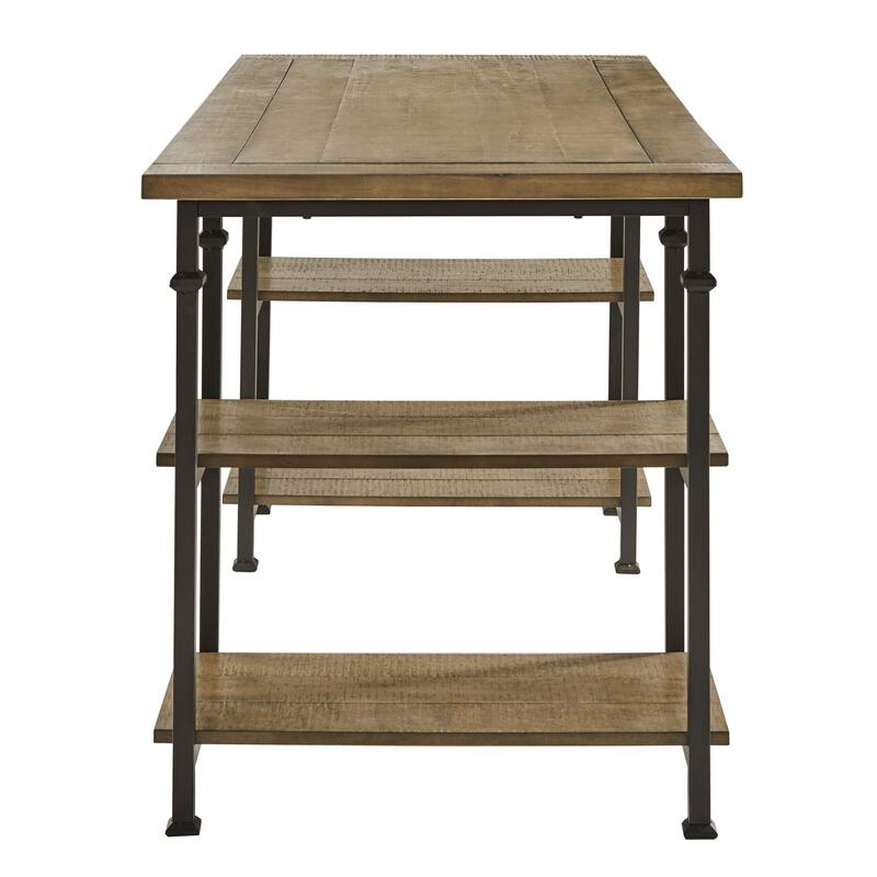 1pc Writing Desk with 4 Open Shelves Rustic Poplar Finish Solid Wood and Metal Furniture Office Table