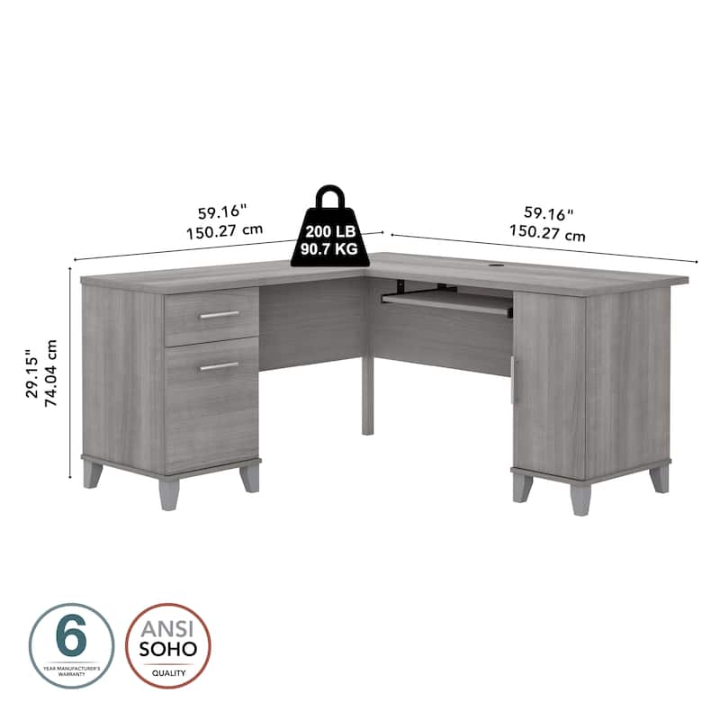 Bush Furniture Somerset 60W L Shaped Desk with Drawers and Storage