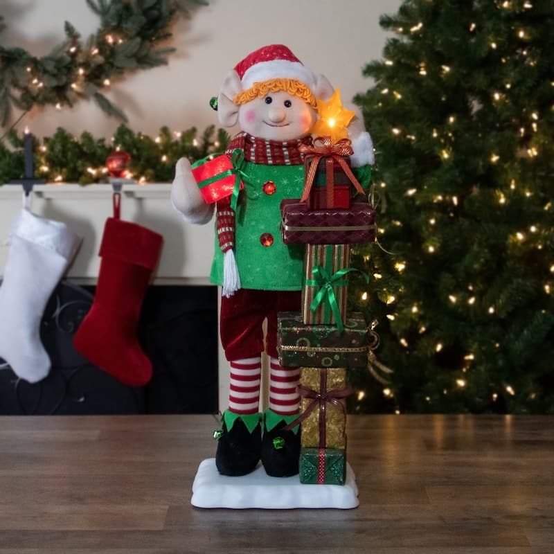 30" Santa's Little Animated Elf Lighted Star Musical Christmas Figure