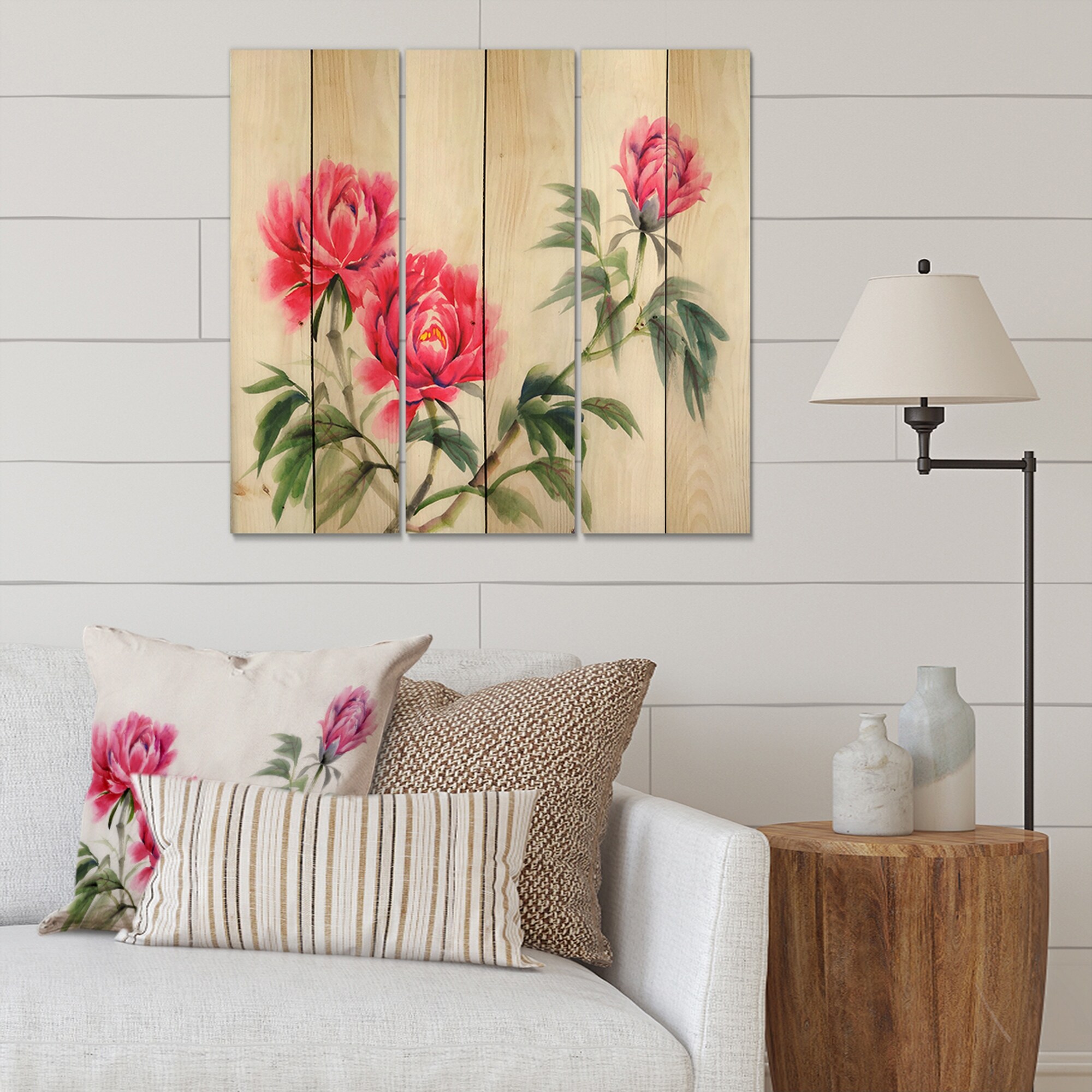 Designart 'Three Vintage Peonies Flowers' Traditional Print-image