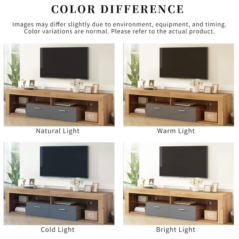 Freestanding TV Stands LED Light Entertainment Center, Media Console with 6 Storage Cabinets, TV Cabinet for TVs up to 80"