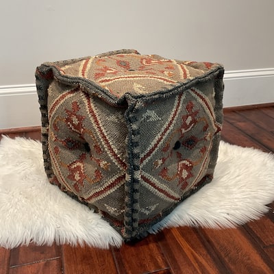 HERAT ORIENTAL Handmade Wool and Jute Upholstered Pouf