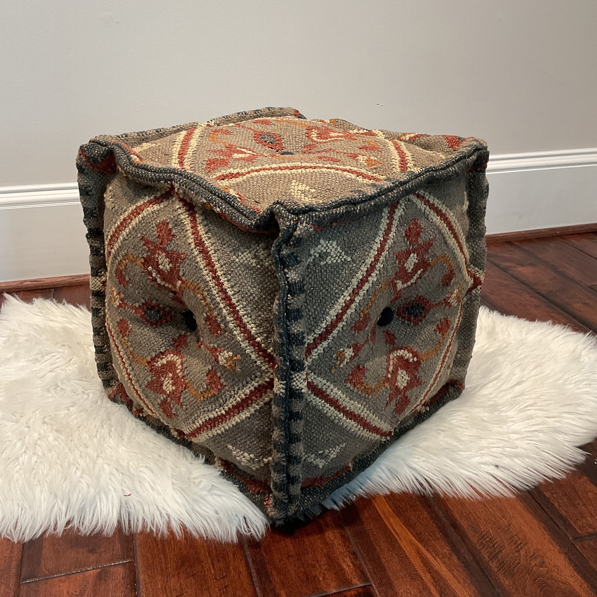 HERAT ORIENTAL Handmade Wool and Jute Upholstered Pouf