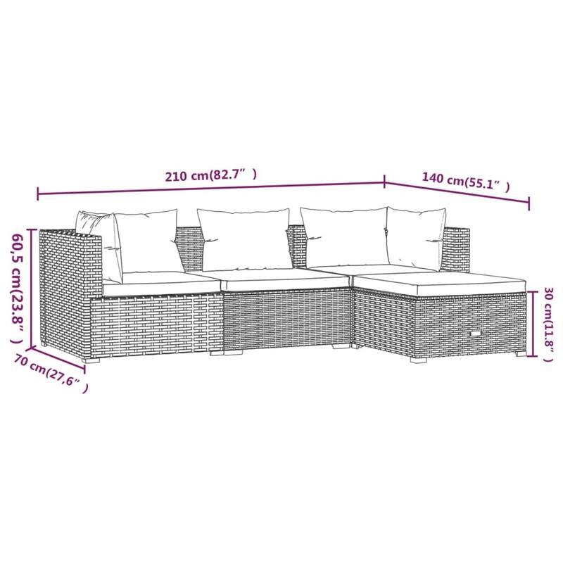 vidaXL Patio Lounge Set Outdoor Sectional Sofa Set Table Garden Poly Rattan - 27.6" x 27.6" x 23.8"