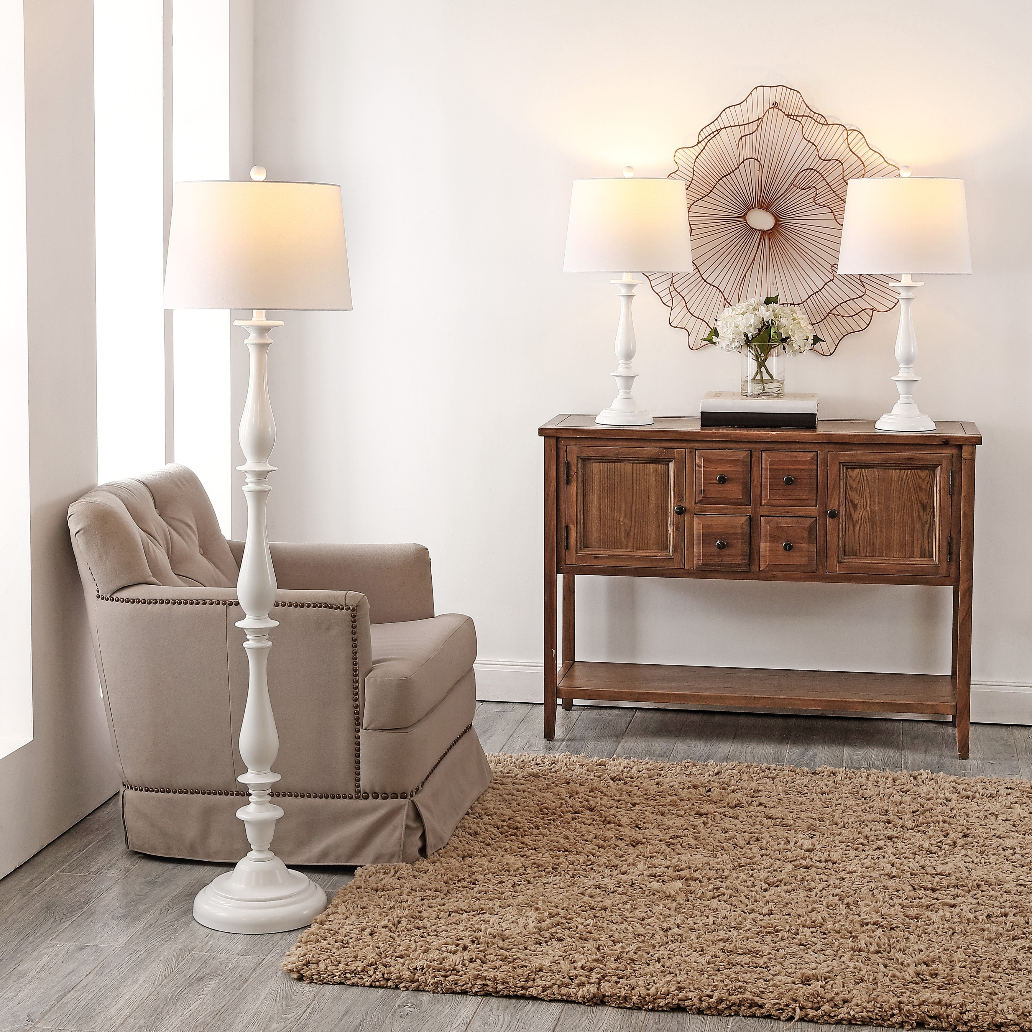 SAFAVIEH Lighting Glady Floor And Table Lamp (Set of 3) - 15" W x 15" D x 62" H - 15Wx15Dx62H