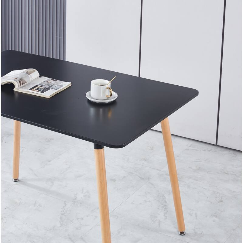Modern Rectangle Dining Table 4-6 Person, Kitchen Table with MDF Top & Metal Legs, End Table Leisure Coffee Table - Matte Black