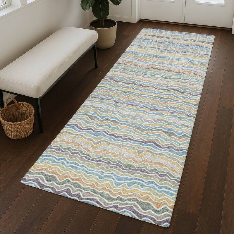 Machine Washable Indoor/ Outdoor Ziggy Stripe Chantille Rug