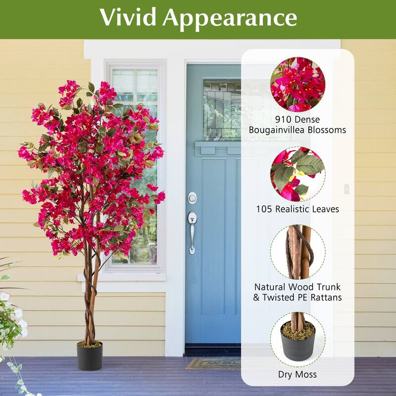 Gymax 6 FT Artificial Bougainvillea Tree Set of 2 Tall Faux Pre-potted