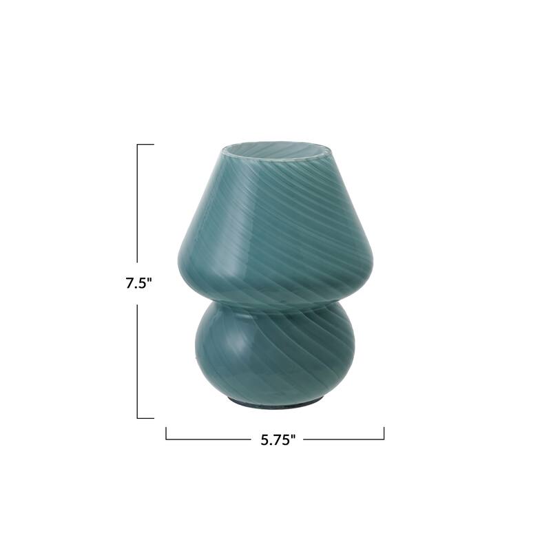 Hand-Blown Art Glass LED Rechargeable Table Lamp with Touch Switch and USB Cord, Blue - 5.9"L x 5.9"W x 7.3"H