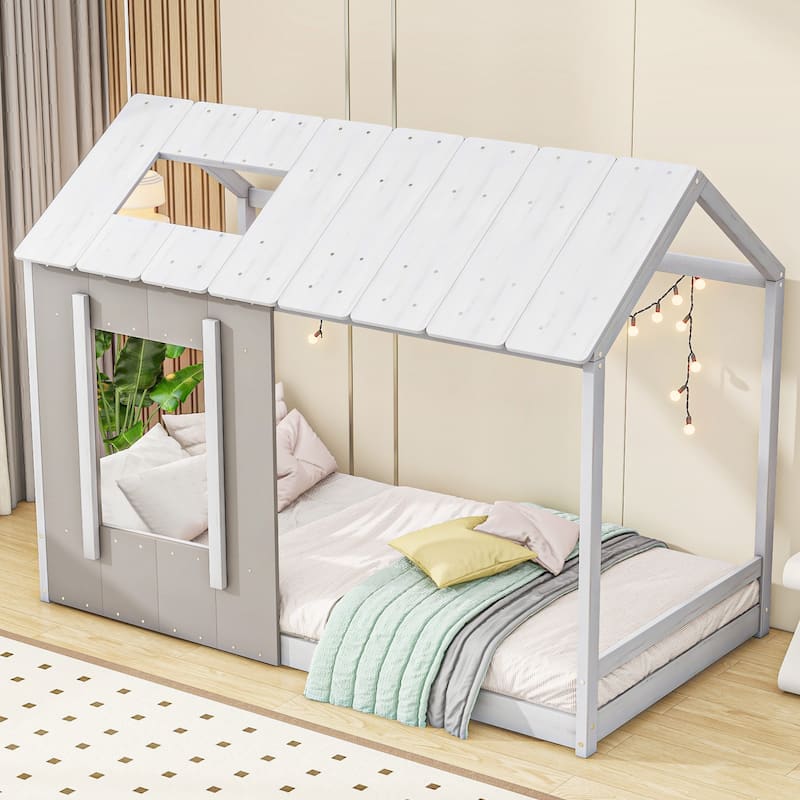 House Platform with Roof and Window - Grey - Twin