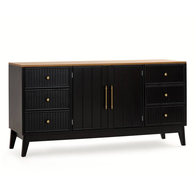 Christopher Knight Home - Modern Acacia Wood Top Storage Sideboard Buffet Cabinet with 6 Drawers & Adjustable Shelf