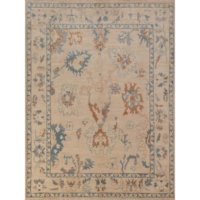 Beige Oushak Oriental Area Rug Vegetable Dye Hand-Knotted Wool Carpet - 6'6" x 8'5"