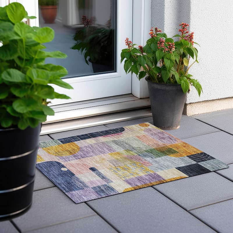 Machine Washable Indoor/ Outdoor Abstract Contemporary Chantille Rug
