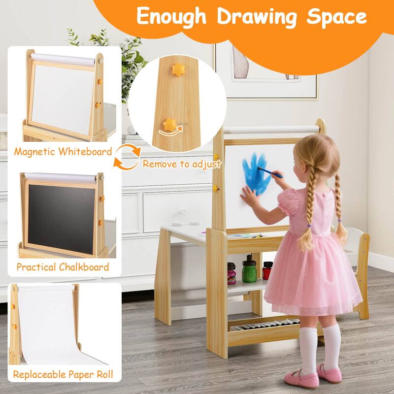 Costway Kids Art Table and Chair Set with Easel & Chair Whiteboard & - See Details
