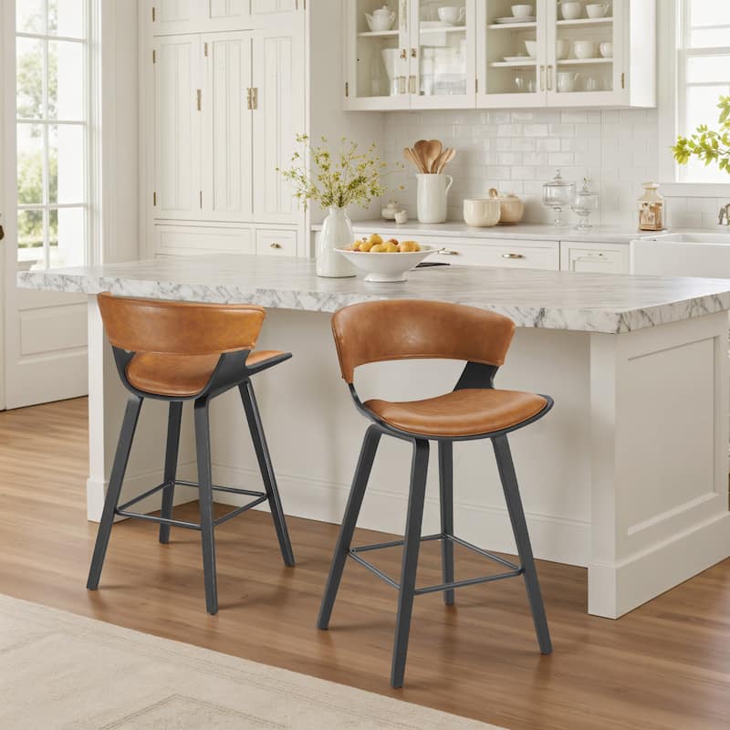 Art Leon Set of 2 Mid-Century Modern Upholstered Counter or Bar Stool - Brown