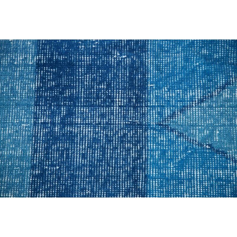 Over-Dyed Blue Anatolian Distressed Vintage Rug Handmade Wool Carpet - 7'10" x 14'0"