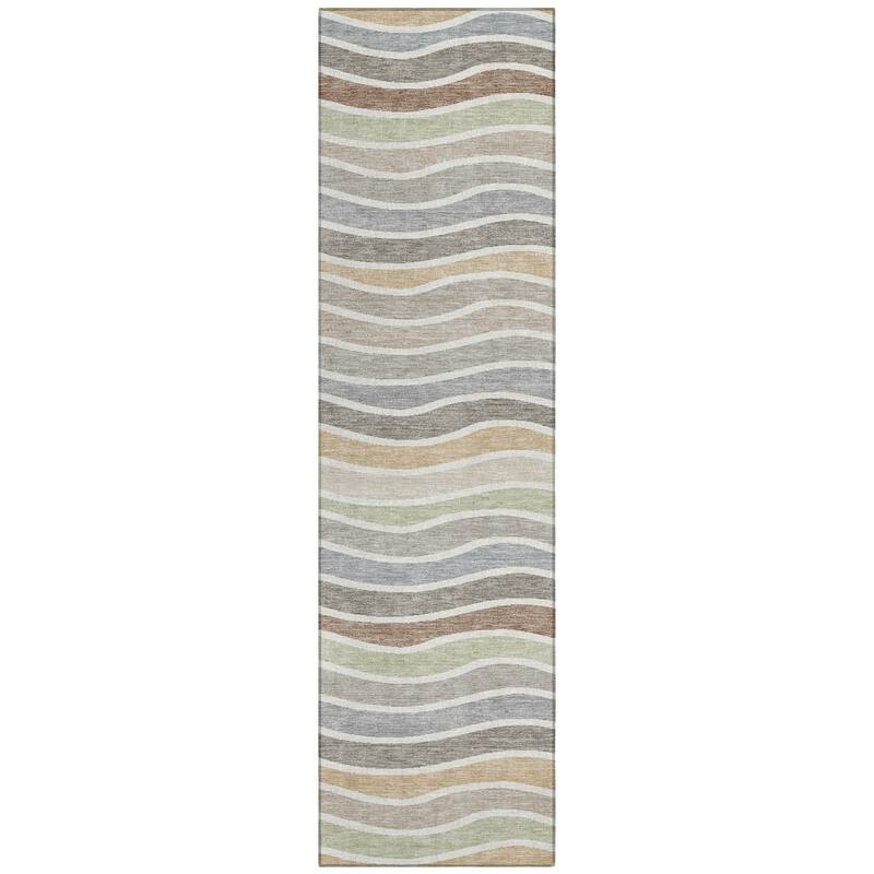 Machine Washable Indoor/ Outdoor Contemporary Stripe Chantille Rug