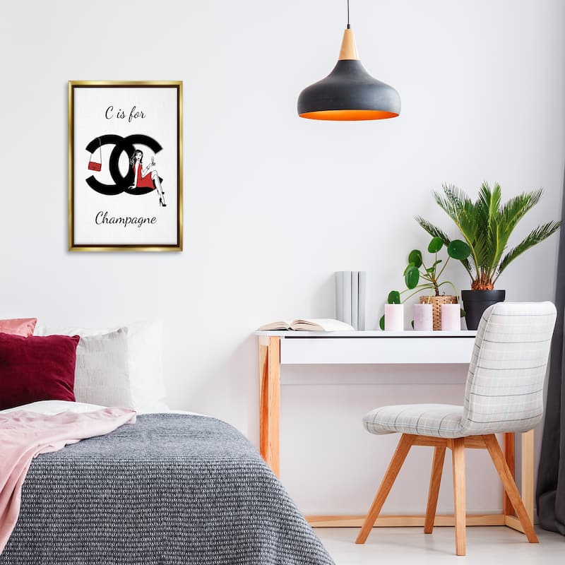 Stupell Glam C Is For Champagne Framed Floater Canvas Wall Art Design By Martina Pavlova