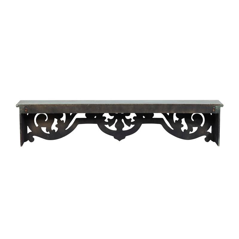Beige Wooden 1 Shelf Scroll Room Wall Shelf with Gray Distressing