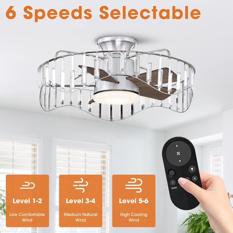 27" Modern Nickel Crystal Low Profile Bladeless Ceiling Fan with Light and Remote