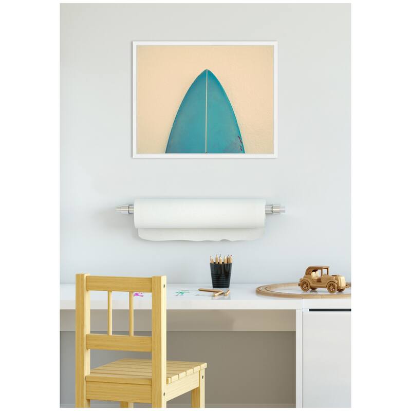 Kate and Laurel Sylvie Abstract Minimalist Coastal Teal Surfboard Framed Canvas by Saint and Sailor Studios