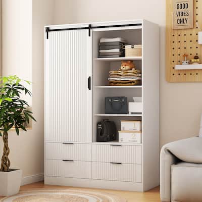 2 Door Wooden Wardrobes with Suspension Rods With 2 Layers Drawers Used for Bedroom Wardrobe Storage Cabinets