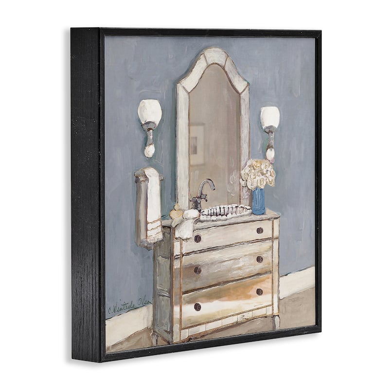 Stupell Bathroom Sink & Mirror Framed Giclee Art Design By Charlene Olson