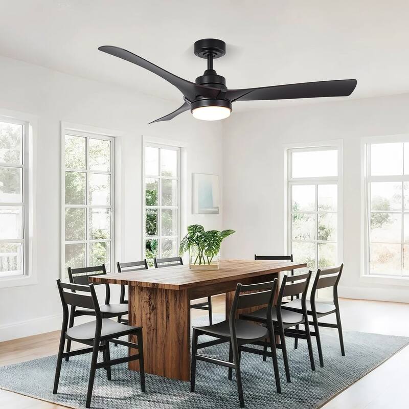 52" Modern Black Dimming LED Ceiling Fan with Light and Remote
