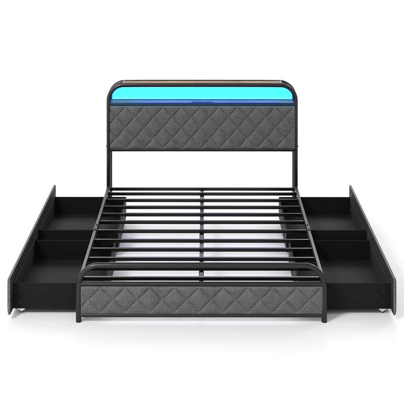 Costway Twin/Full/Queen Size Bed Frame with LED Lights & Charging