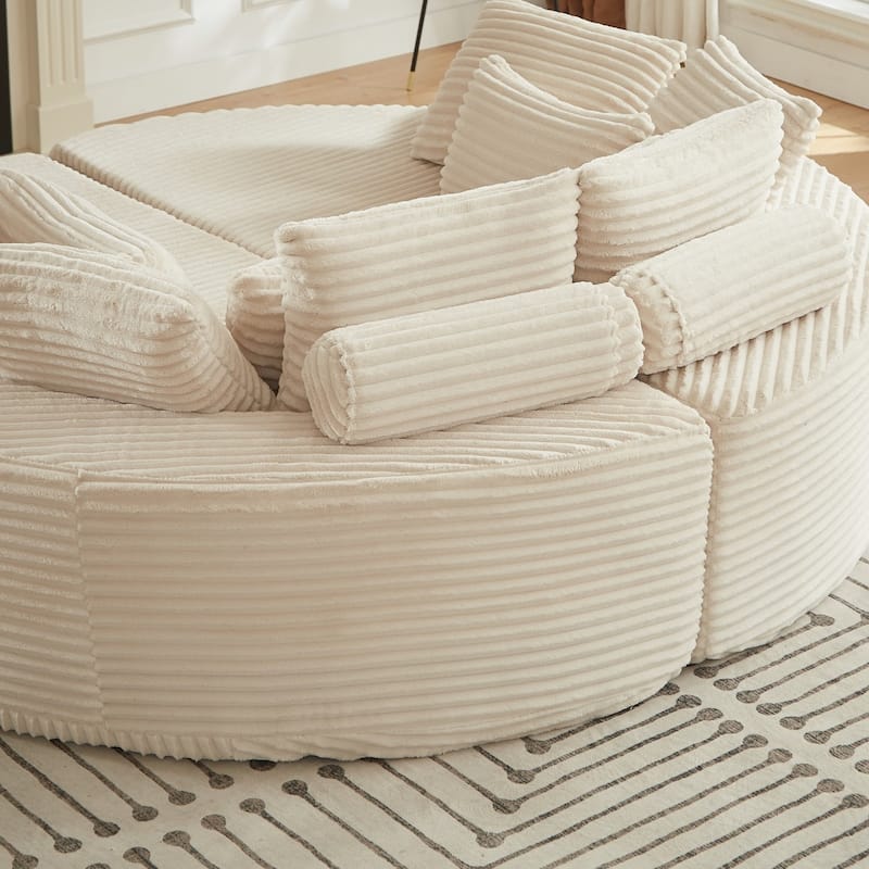 78.5" Corduroy Round Oversized 2-In-1 Sofa Bed, Neck Pillow Design With Four Throw Pillows