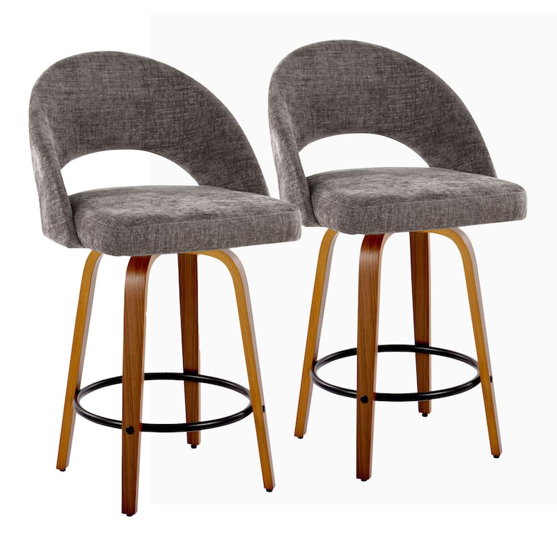 Renee Upholstered 26" Fixed-Height Counter Stool - Set of 2 - Dark Grey Fabric/Walnut