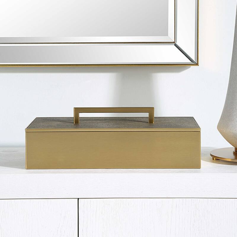 Rectangular Box with Lift Off Lid - 14" - Gray and Brass Finish