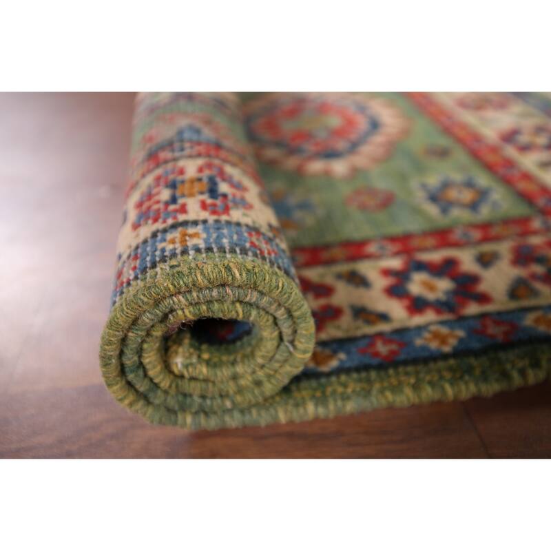 Green Geometric Kazak Oriental Foyer Rug Handmade Wool Carpet - 2'1" x 2'11"