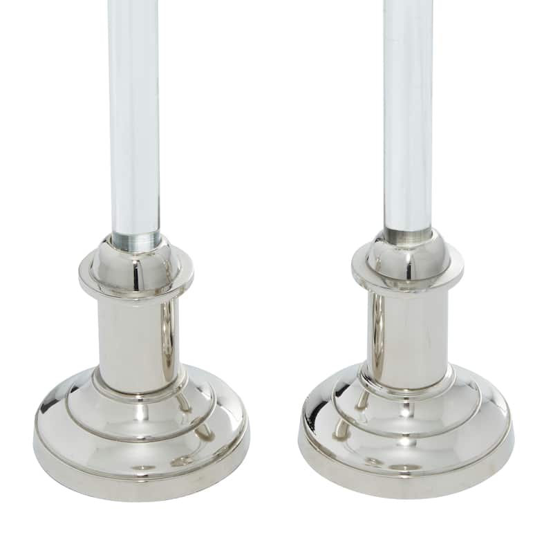 Aluminum Metal Candle Holder - Set of 2 Silver - Roche River Decor - 4"W x 4"L x 16"H