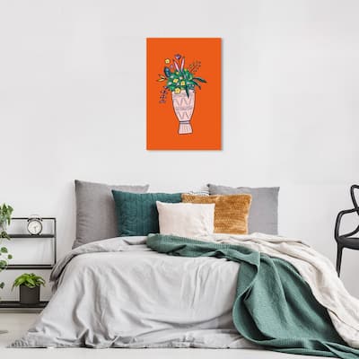 Wynwood Studio Canvas Floral and Botanical Ornate Floral Vase Orange and Modern & Contemporary Wall Art Canvas Print