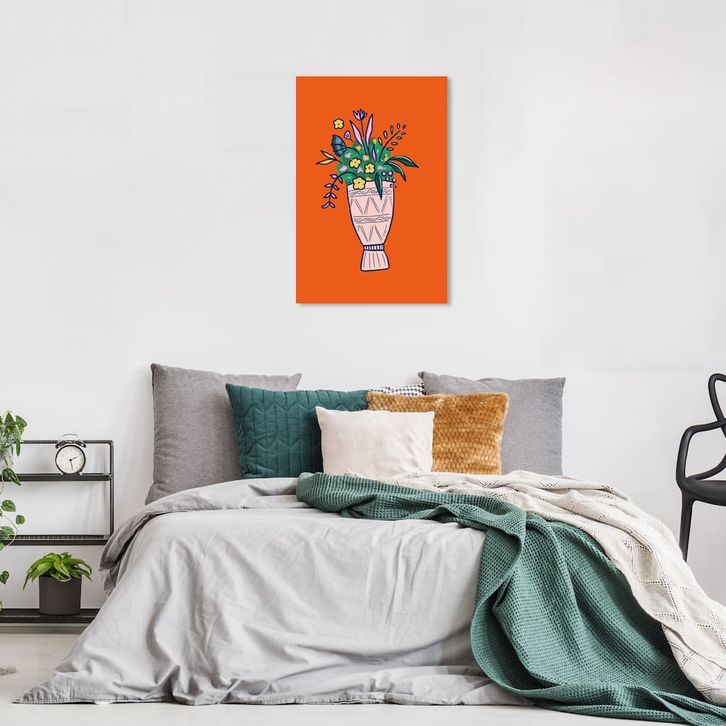Wynwood Studio Canvas Floral and Botanical Ornate Floral Vase Orange and Modern & Contemporary Wall Art Canvas Print