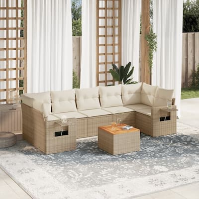 vidaXL Garden Sofa Set 8 Piece with Cushions Outdoor Sofa Set Poly Rattan - 21.7 x 21.7 x 14.6 in (W x L x H)