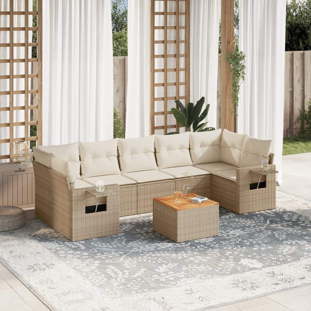 vidaXL Garden Sofa Set 8 Piece with Cushions Outdoor Sofa Set Poly Rattan - 21.7 x 21.7 x 14.6 in (W x L x H)
