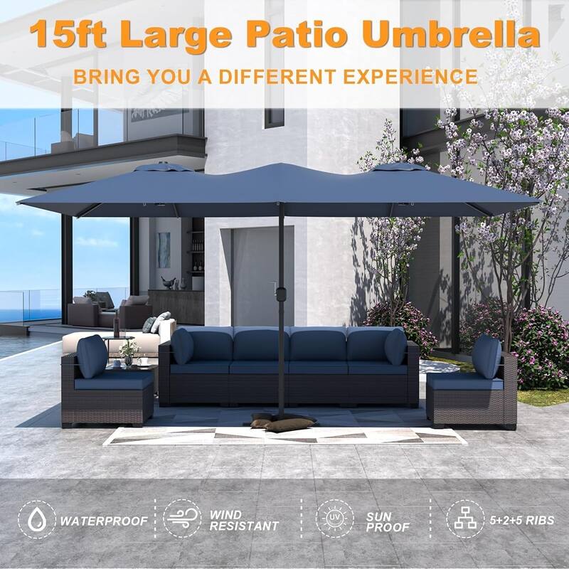 Kullavik 15ft Heavy-Duty Outdoor Center Pole Patio Umbrella