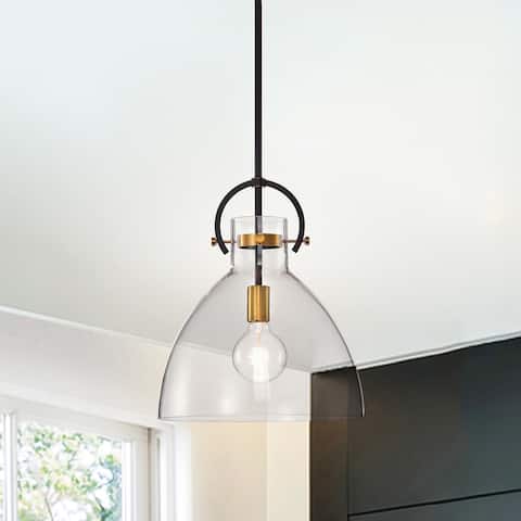 Oil Rubbed Bronze and Antique Gold 1-Light Clear Bowl Glass Pendant