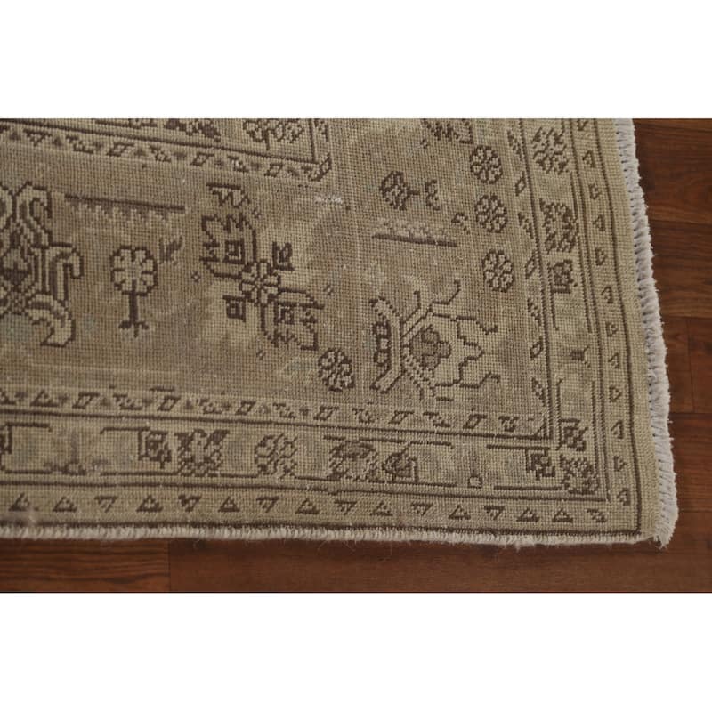 Distressed Geometric Tabriz Persian Vintage Rug Handmade Wool Carpet - 6'9" x 9'7"