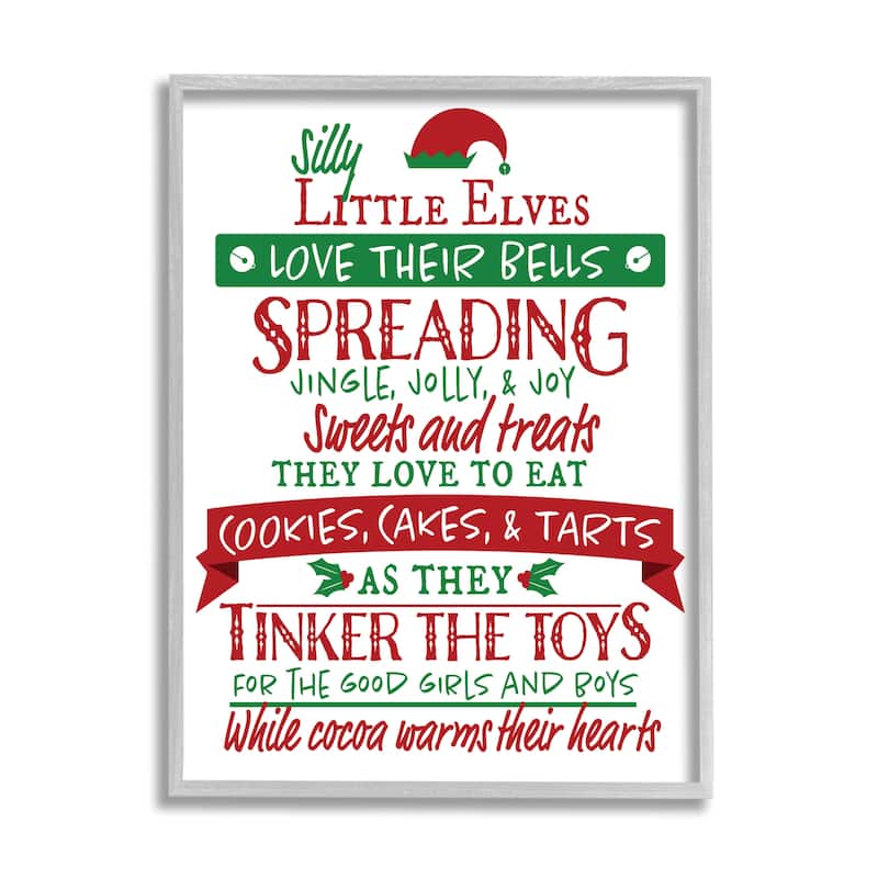 Stupell Silly Little Elves List Festive Christmas Phrases Framed Wall Art